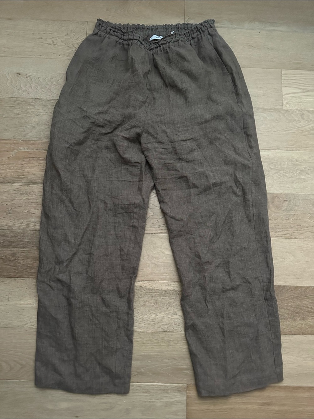 Something To Hold Potter Wide Leg Slacks French Linen Brown Pants Size Large